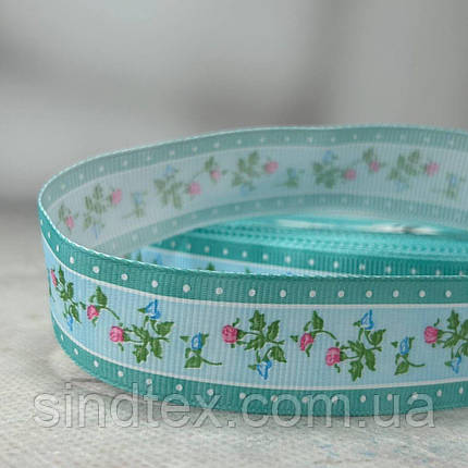2,5 см Стрічка репсова з принтом на метраж - #746/2 бірюзовий, фото 2