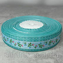 2,5 см Стрічка репсова з принтом на метраж - #746/2 бірюзовий, фото 3