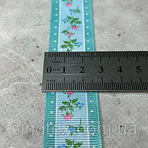 2,5 см Стрічка репсова з принтом на метраж - #746/2 бірюзовий, фото 4