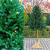 Штучна лита ялинка Traditional зелена 220 см з натуральним дерев'яним стовбуром