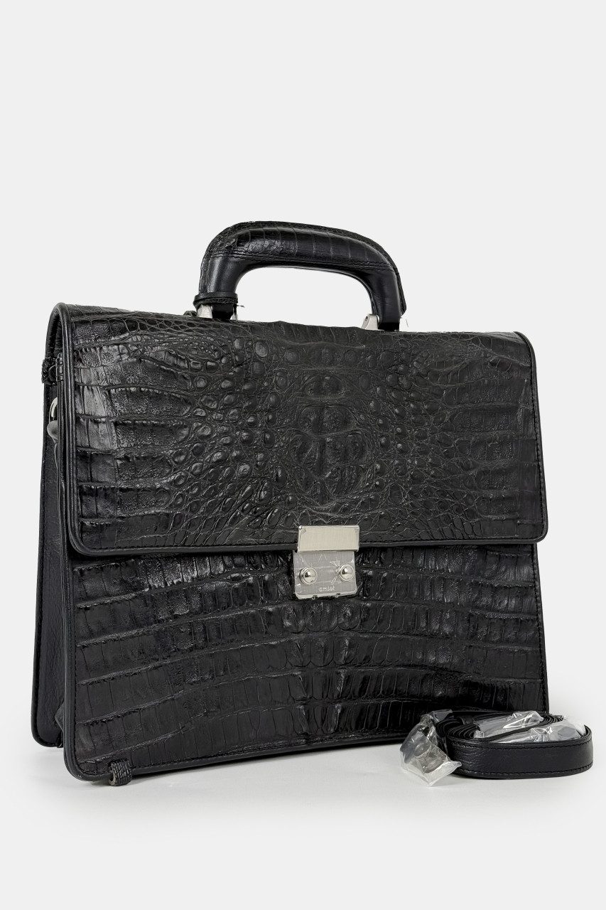 Чоловічий портфель із натуральної шкіри крокодила Crocodile skin 6206 чорний, фото 1