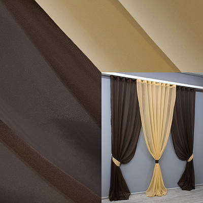 Декоративний (2шт. 1,5х2,8 + 2х2,8) комплект гардин із шифону. Колір венге із золотистим. Код 013дк 11-0177