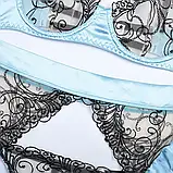 Блакитна спідня білизна з чорним мереживом ліф, трусики і пояс, фото 6