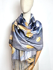 Кашеміровий шарф картина Троянди та Абстракція 180*65 см двусторонній, фото 3