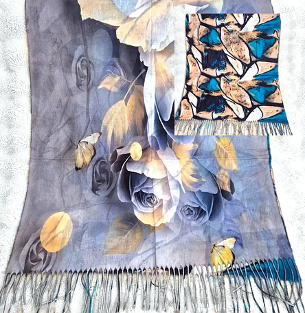 Кашеміровий шарф картина Троянди та Абстракція 180*65 см двусторонній, фото 1