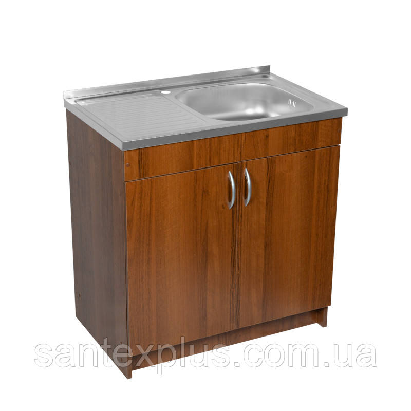Тумба з мийкою 80х50 (0,6мм) права Горіх Лісовий для кухні з сифоном