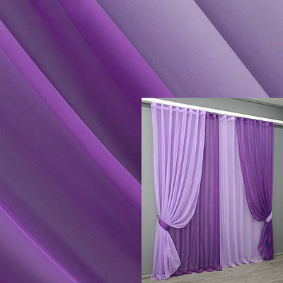 Комплект (4шт. 1,5х2,7м) декоративних штор з шифону "Інь Янь". Колір фіолетовий з бузковим. Код 010дк 11-0191