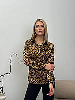 Жіноча легка сорочка блуза "Лео" з довгим рукавом (Розміри S,M, L), Коричнева
