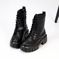 Жіночі шкіряні зимові черевики молодіжні стильні чорні натуральна шкіра