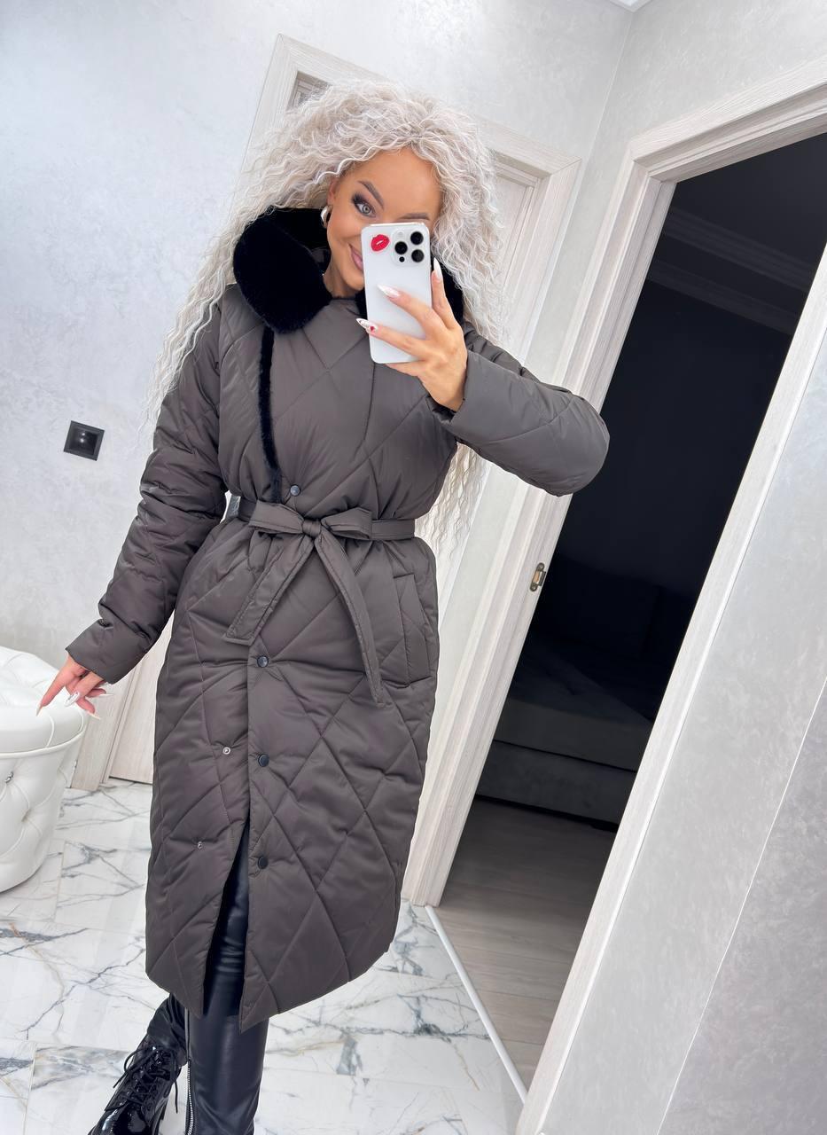 Жіноче зимове пальто з капюшоном (S(42-44), M(46), L (48), XL(50)), сіро-коричневе