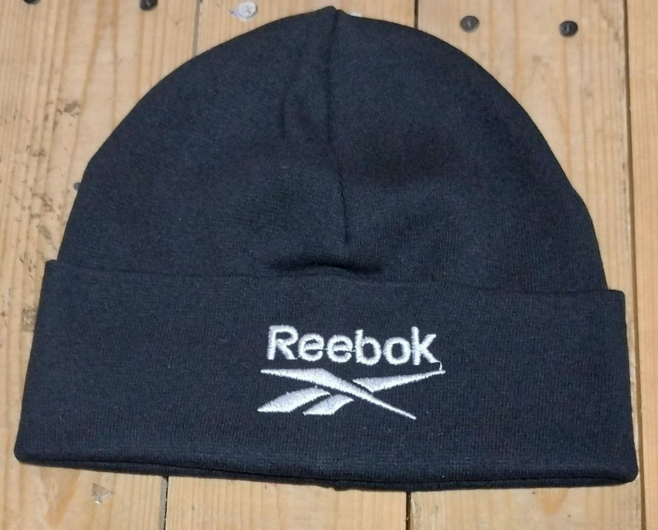 Шапка класична універсальна тонка з відворотом REEBOK, рібана з начосом ЧОРНИЙ