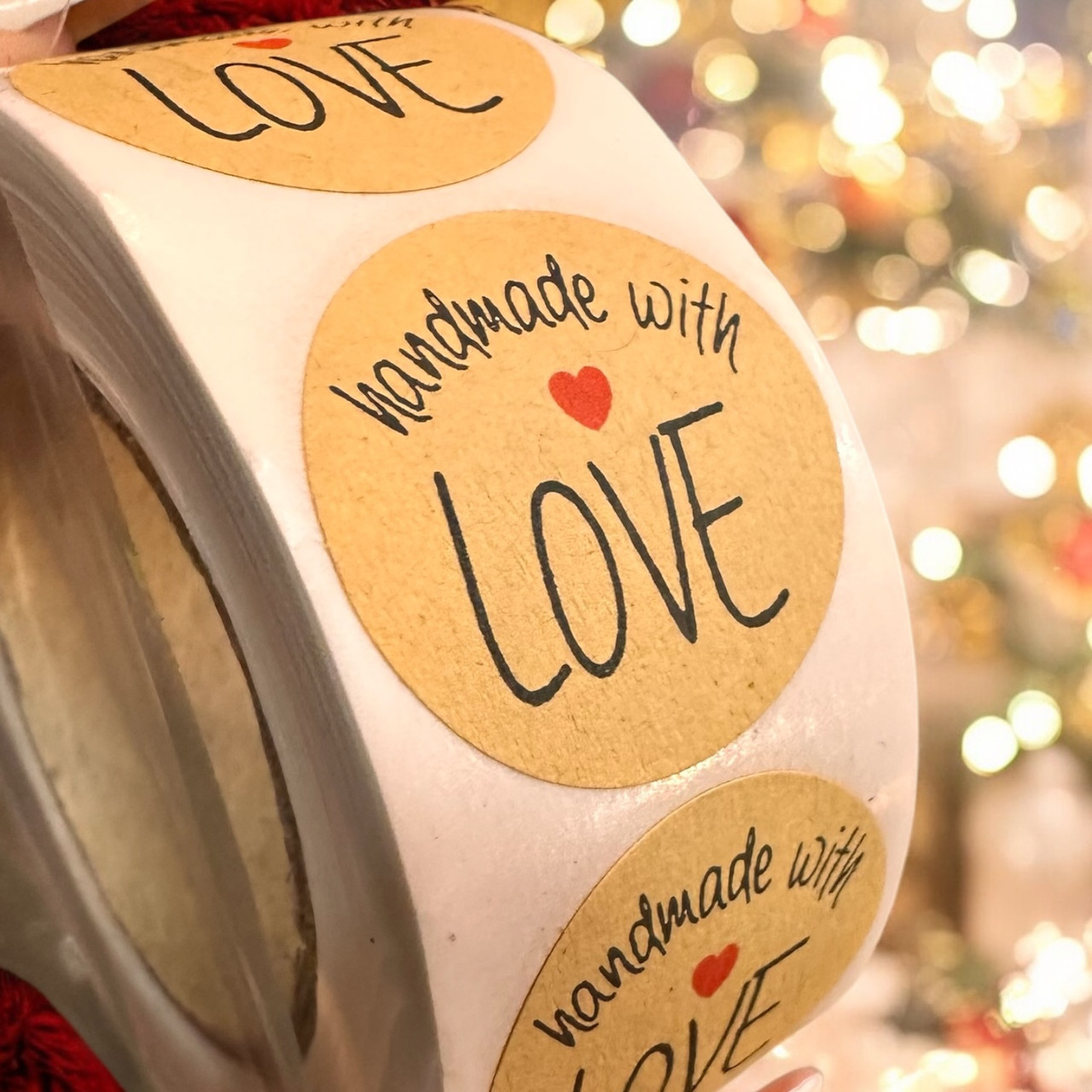 Наліпка Handmade with Love, 20 шт. Крафт. Діаметр 2,5 см
