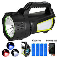 Ліхтар переносний T100A-10W+2COB (white+red+blue), power bank, 4x18650, ЗП Type-C, Box