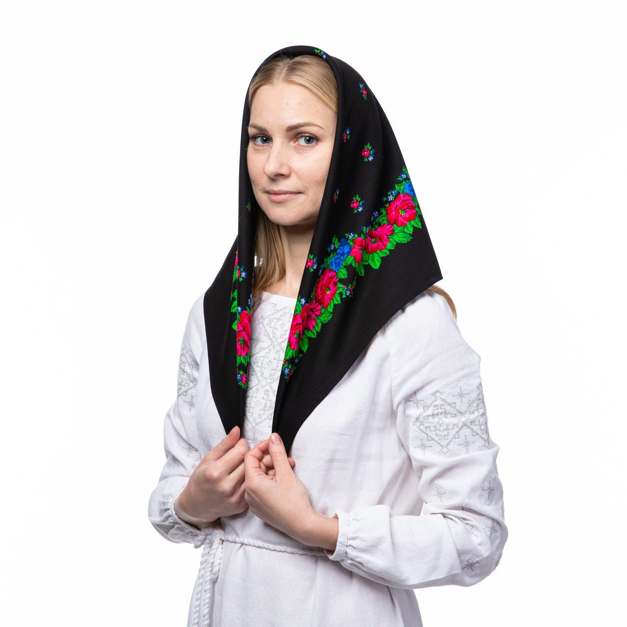 Японська вовняна хустка 75х75см Чорна, фото 1