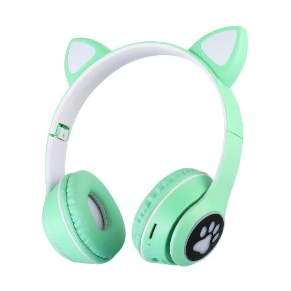 Bluetooth навушники з підсвічуванням та вушками Headset MZ-023 Зелені, бездротові навушники для комп'ютера