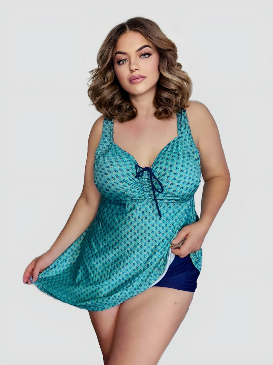 Купальник танкіні Sisianna 318001-22 синій-мятний 54 56 58 60 62 український розмір