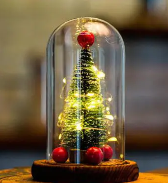 Новорічний нічник ялинка в колбі з гірляндою Різдвяний декоративний світильник, фото 1