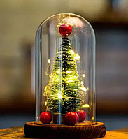 Новорічний нічник ялинка в колбі з гірляндою Різдвяний декоративний світильник