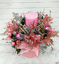 Новорічний букет, декор з свічкою. Ручна робота. Букет в коробці