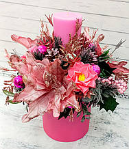 Новорічний букет, декор з свічкою. Ручна робота. Букет в коробці