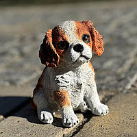 Садова фігура Цуценя біло-руде (15х11х12 см), садові фігури з полістоуну, садові статуетки