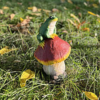 Садова фігура Гриб Сироїжка мала з жабкою (23х14х14 см), фігурки грибів для саду, садові статуетки, садові фігури з полістоуну