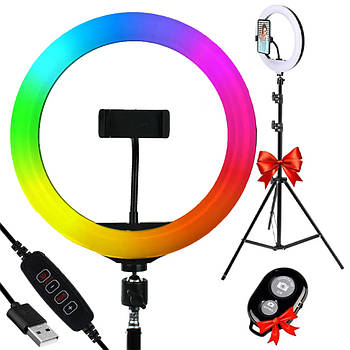 Комплект кільцева лампа RGB 30 см, від USB, MJ300 + Подарунок Штатив 0,66-2 м + Подарунок Пульт для селфі