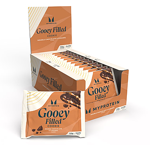 Протеїнове печиво Myprotein Gooey Filled Protein Cookie 12 шт. 75 г (20 г белка) Double Chocolate & Caramel