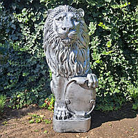 Фігура садова Лев великий 83 см з лівим щитом Срібло, статуя лева, паркова фігура лев