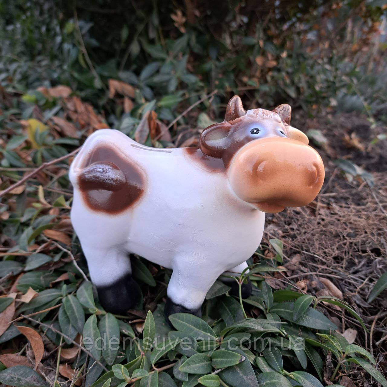 Декоративна скарбничка Бичок новорічний (13х8х16 см), скарбничка для грошей, скарбничка у вигляді бичка