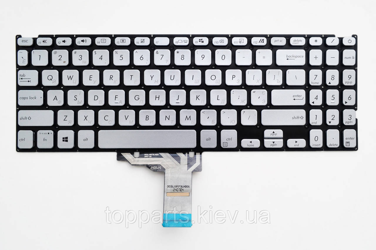 Клавіатура для ноутбуків Asus X515, F515, M515 Series срібляста без рамки UA/RU/US