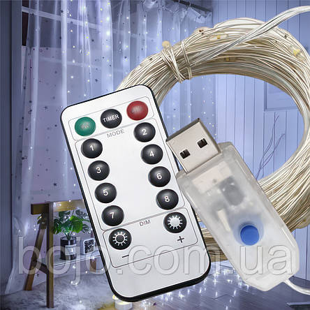 Кімнатна LED USB гірлянда Xmas "Роса" з пультом управління Біле освітлення 3 м (HA-61), фото 1
