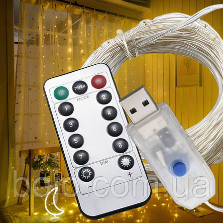 Кімнатна LED USB гірлянда Xmas "Роса" з пультом управління Тепле освітлення 5 м (HA-65), фото 1