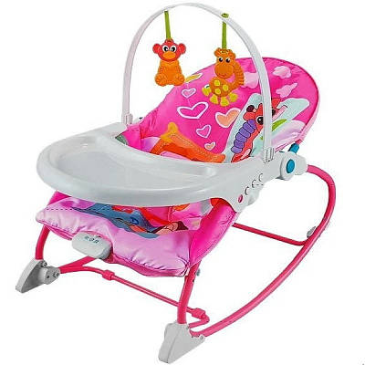 Дитячий шезлонг гойдалка столик 2в1 стільчик заколисувальний центр музичний блок з вібрацією знімна стільниця
