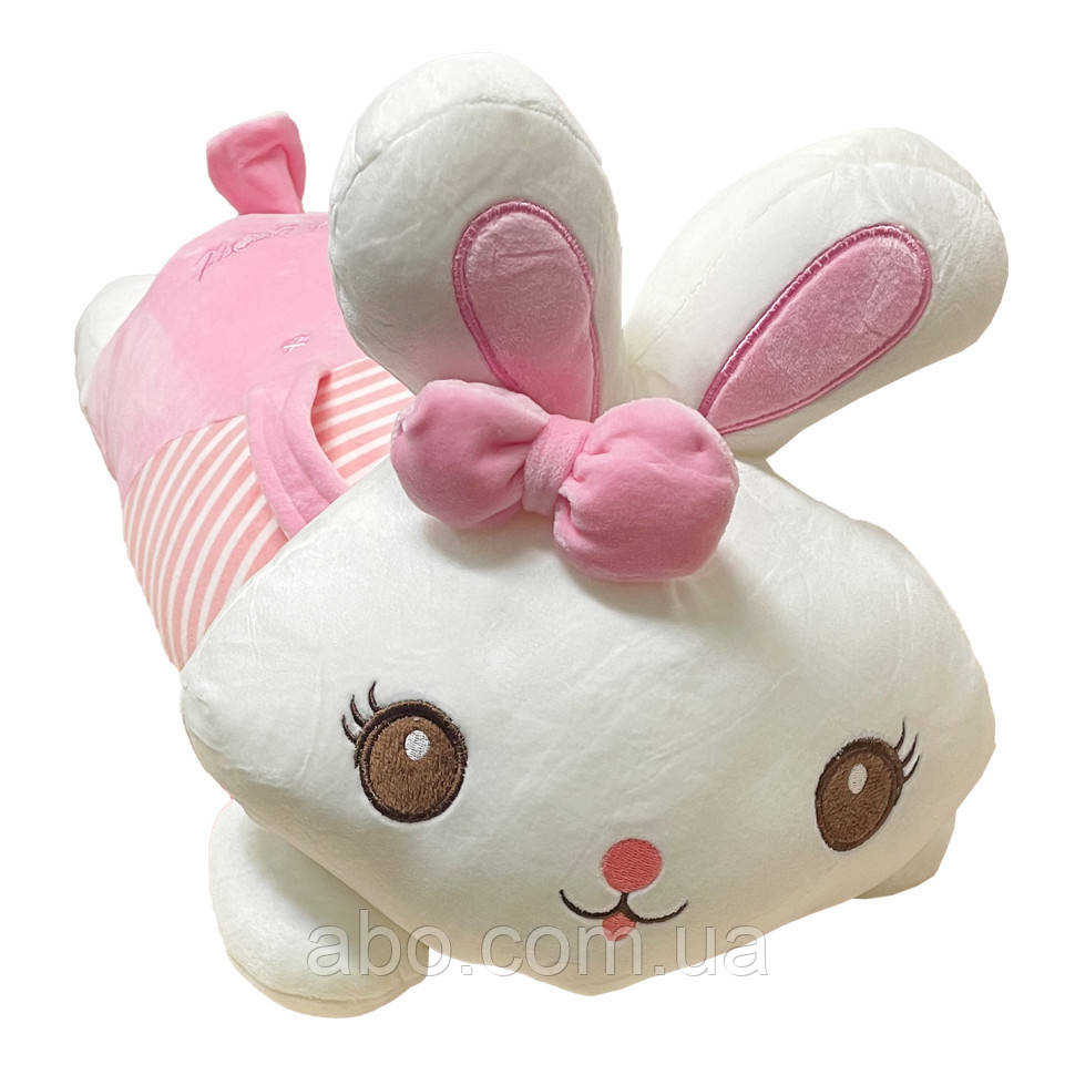 Дитяча м'яка іграшка "Зайка" L1122(Pink) іграшка з пледом, розмір 60 см, фото 1