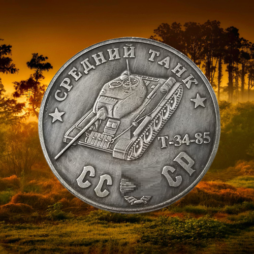 Сувенір монета Середній танк "Т-34-85". Серія "Танки Другої світової війни" 1945 р. Монетоподібний жетон, фото 1
