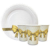 Набір одноразового посуду "Бантік" Тарілки -10 шт Стаканчики - 10 шт