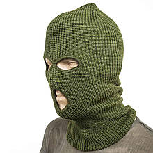 Балаклава в'язана з трьома прорізами темно-зелена