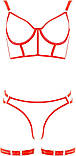 Жіночий червоний набір ліф і трусики нижньої білизни з пов'язками на ноги, фото 3