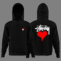 Мужское худи Stussy черного белого и серого цвета худи для парня Стусси худи на флисе с принтом Сердце Stussy