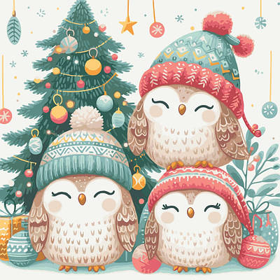 Картина за номерами 40х40 см. Різдвяні совенята AC11586