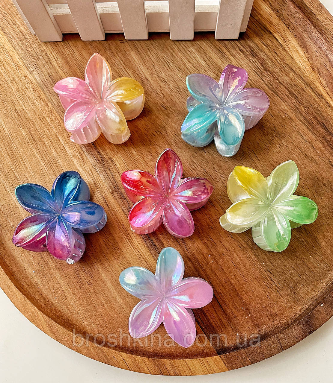 Краби для волосся пластикові оптом 5.5*5.5 см 12 шт/уп ГАВАЙСЬКА КВІТКА, фото 1