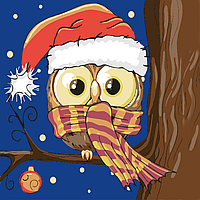 Картина за номерами Strateg ПРЕМІУМ Сова на дереві розміром 30х30 см