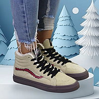 Кросівки кеди жіночі замшеві утеплені кремовий колір бежевий