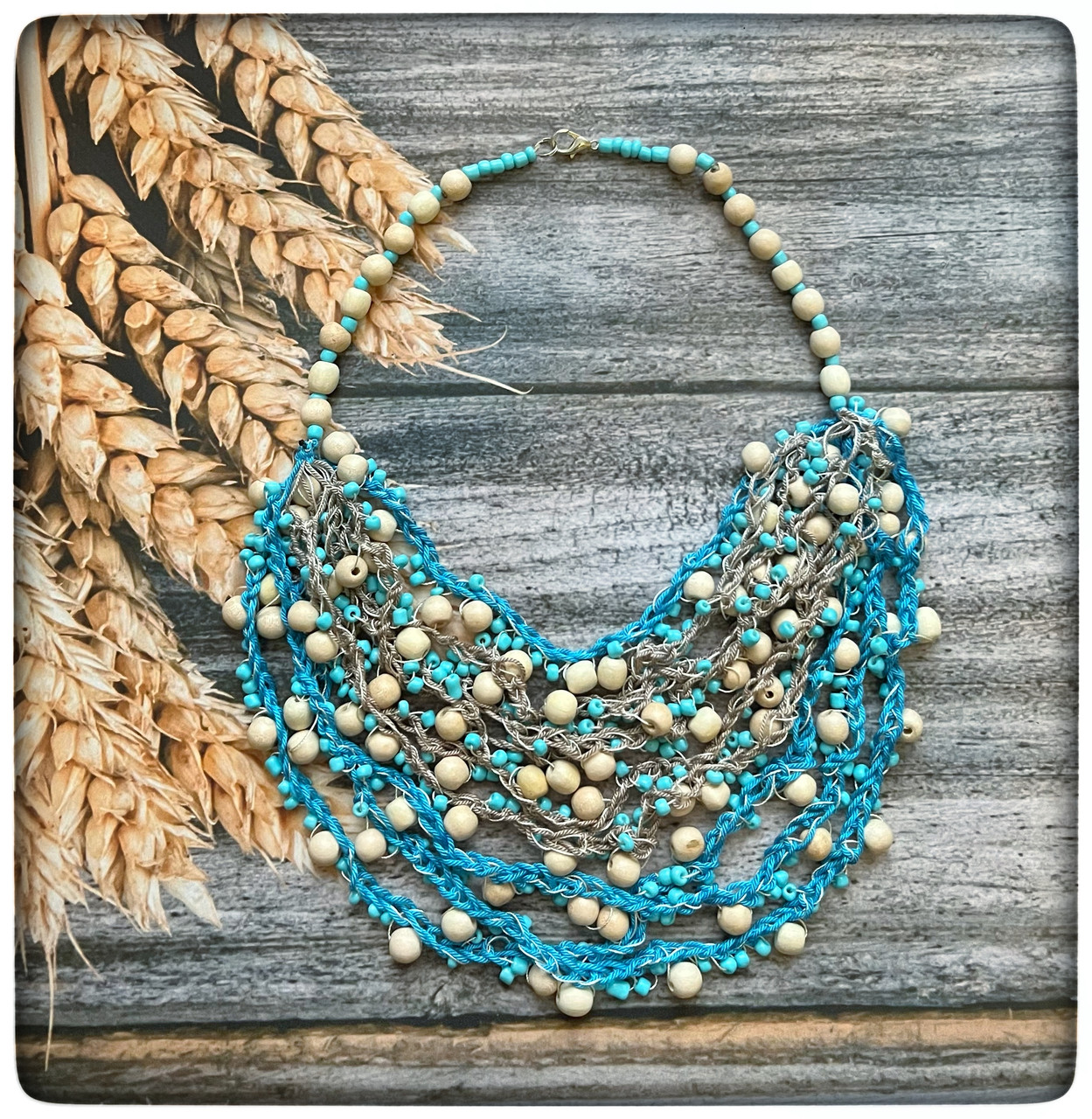 Намисто Живопис бірюзово-сіре, фото 1