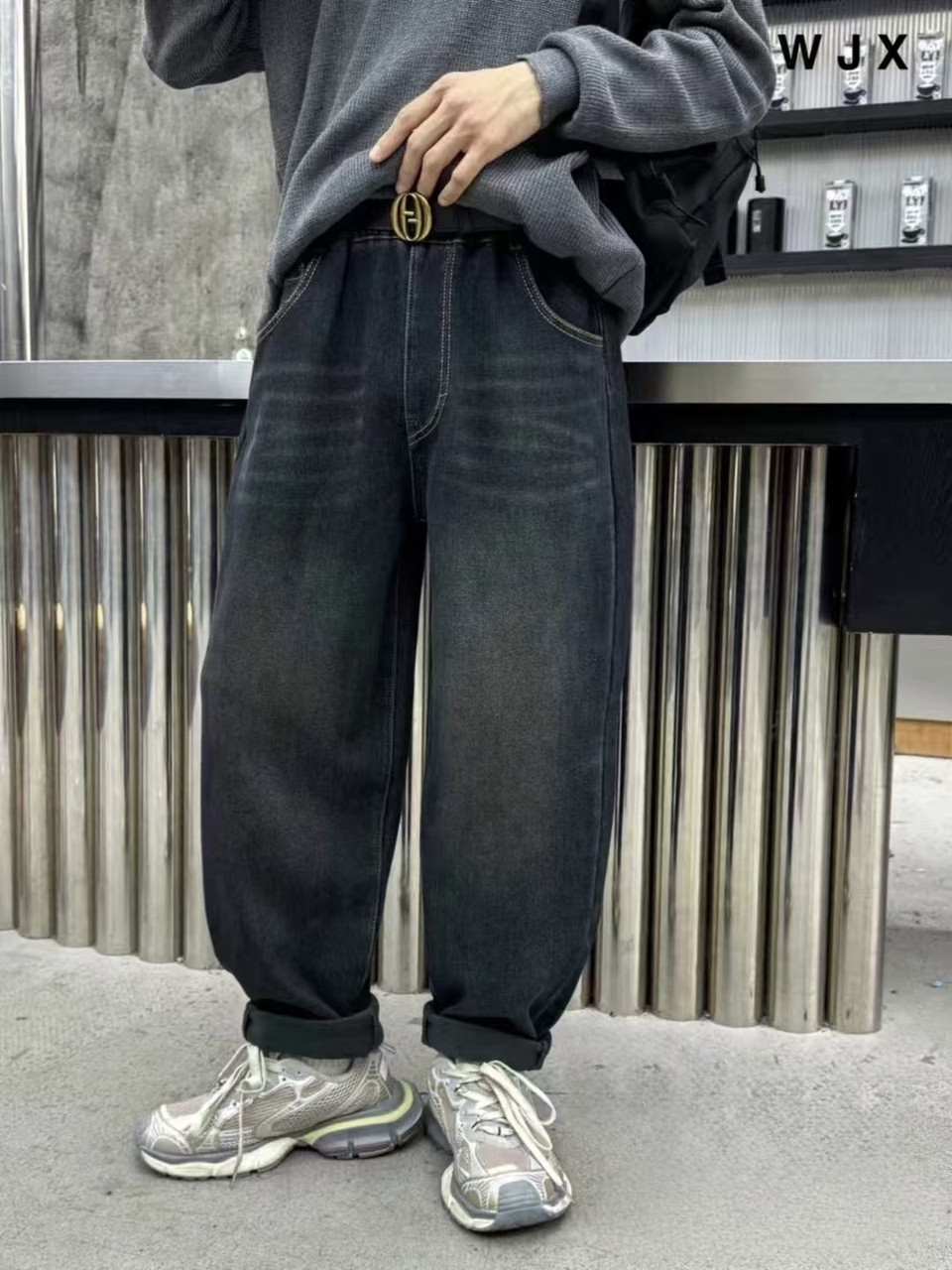 Джинси мом скейтери Bailong чоловічі теплі широкі баггі на флісі, 31, Синій, фото 1