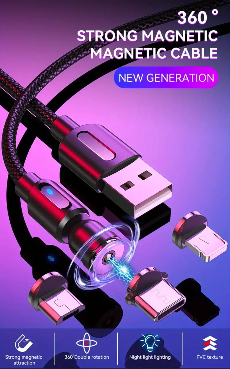 Магнітний кабель для заряджання 3в1 Червоний 95 см, Type-C/Lightning/MicroUSB (NS)