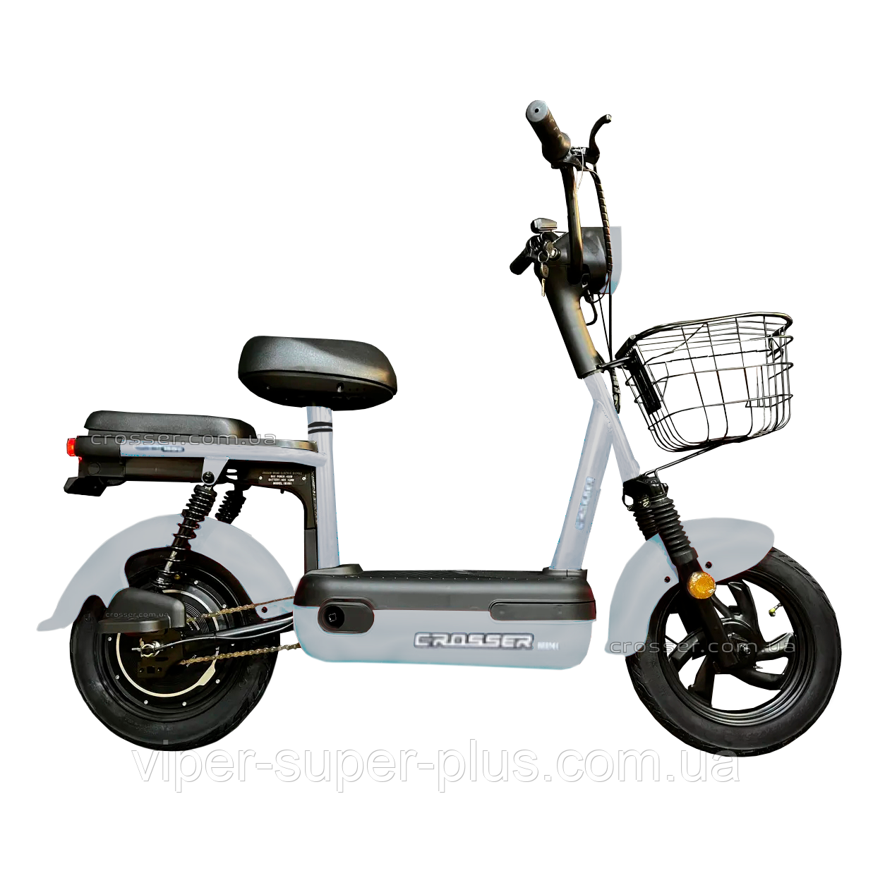 Електровелосіпед Електроскутер Двохмісний Crosser Mini 2024 (450W, 48V, 12Ah) Сірий колесо 14*2.75