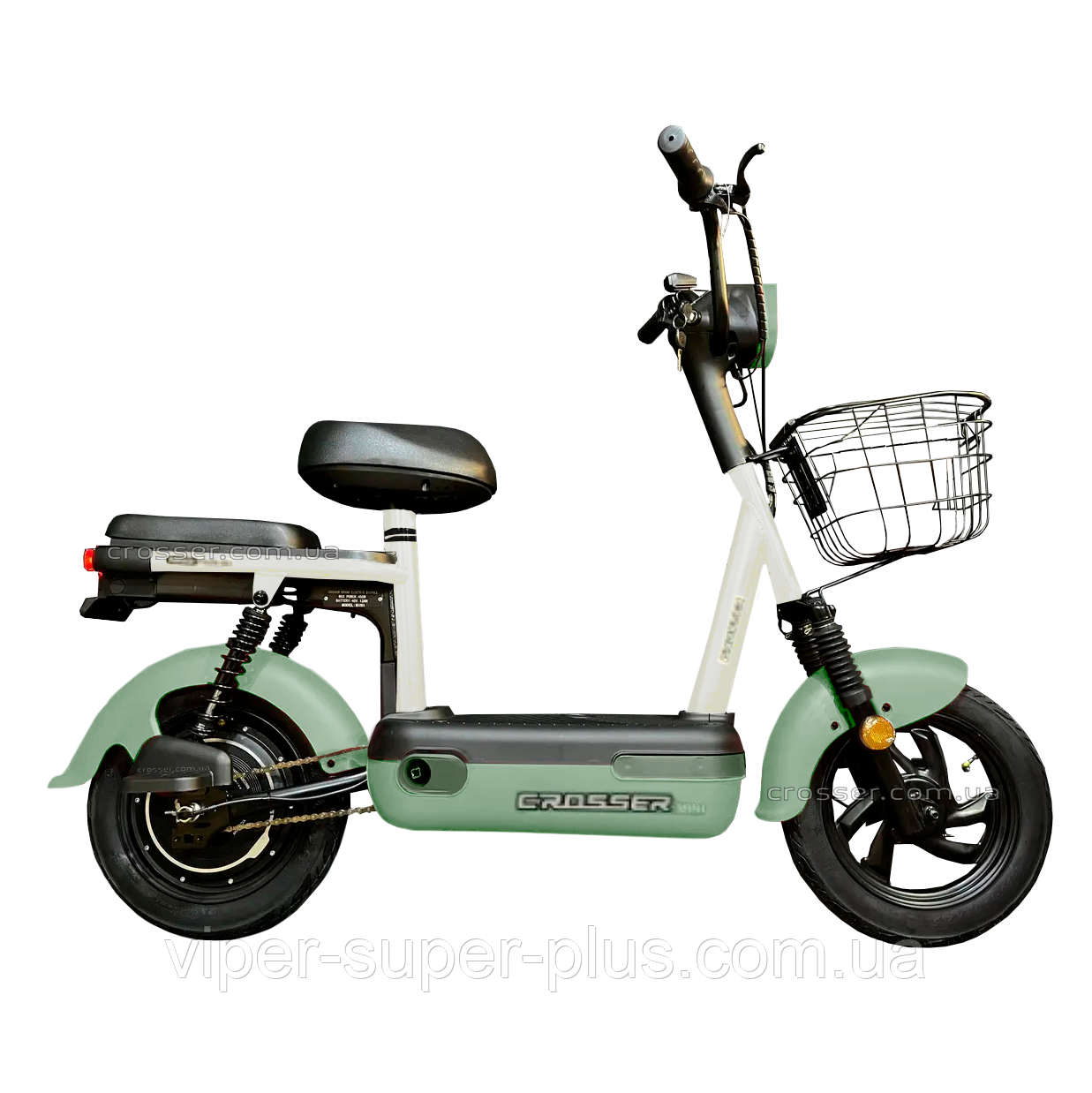 Електровелосіпед Електроскутер Двохмісний Crosser Mini 2024 (450W, 48V, 12Ah) Зелений колесо 14*2.75