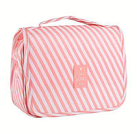Стильна рожева в смужку дорожня косметичка, органайзер для туалетного приладдя, універсальний несесер
